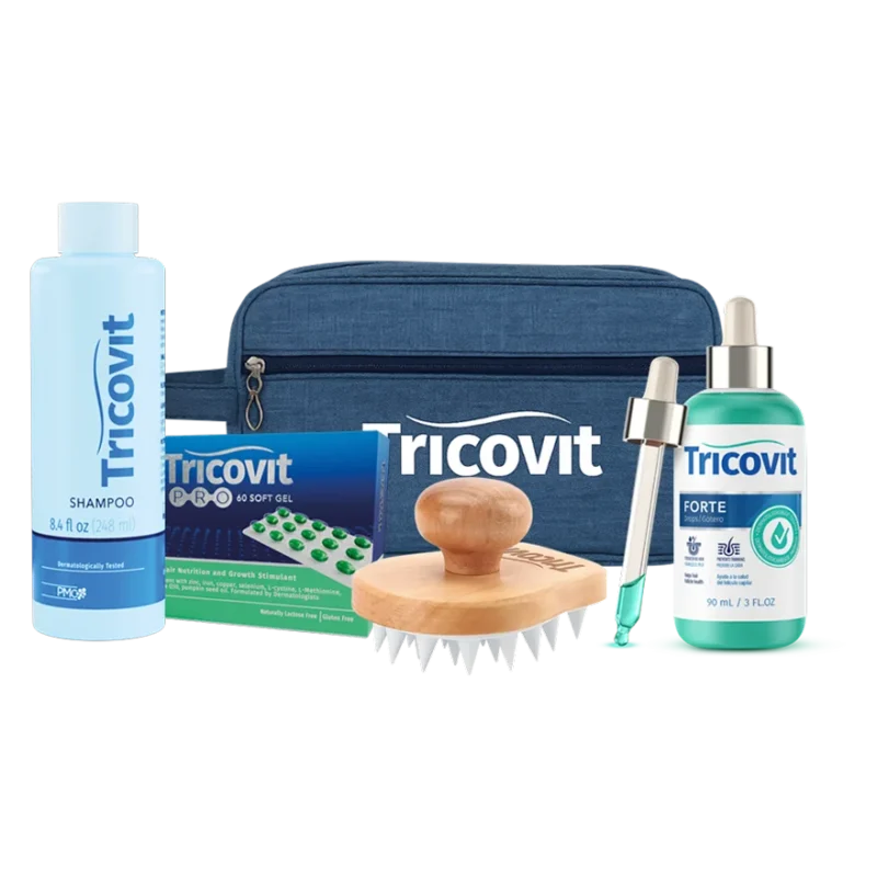 Shampoo + Tricovit Pro + Forte Drops + (Bag and Brush)