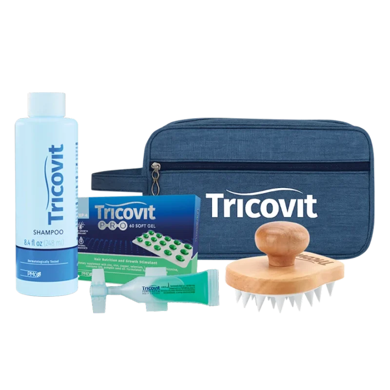 Shampoo + Tricovit Pro + Forte Hair Lotion + (Bag and Brush)
